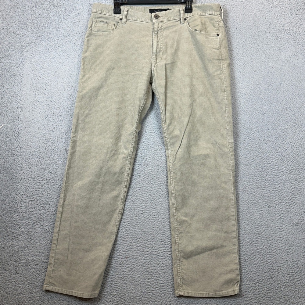 Calvin Klein Jeans Pants Mens 38 Corduroy Tan Straight Leg 5-Pocket Stretch EUC